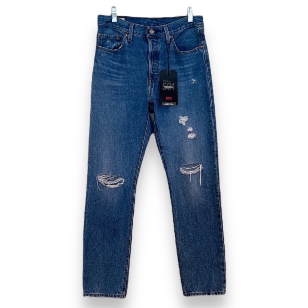 Levi's 501 Distressed Medium Wash Button Fly Straight Leg Denim Jeans 28 NWT